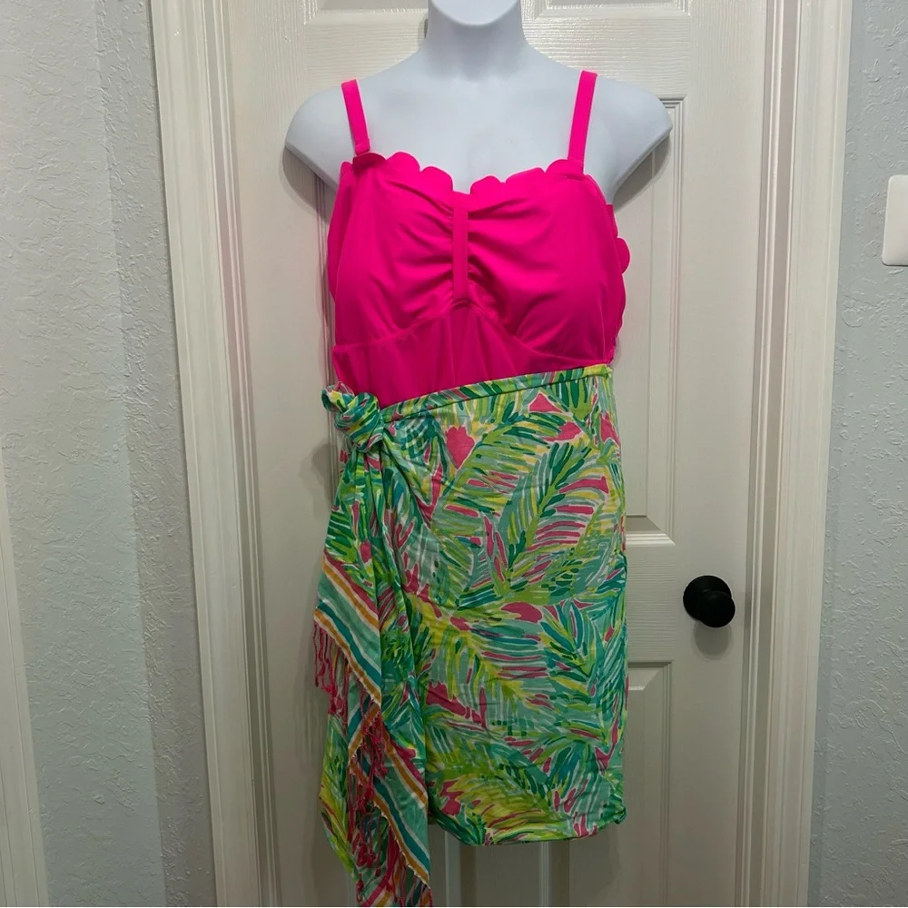 Lilly Pulitzer Murfee Tropical Storm Scarf with Hot Pink Fringe - Rare 2015 - Picture 2 of 11